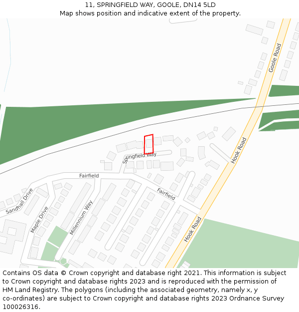 11, SPRINGFIELD WAY, GOOLE, DN14 5LD: Location map and indicative extent of plot