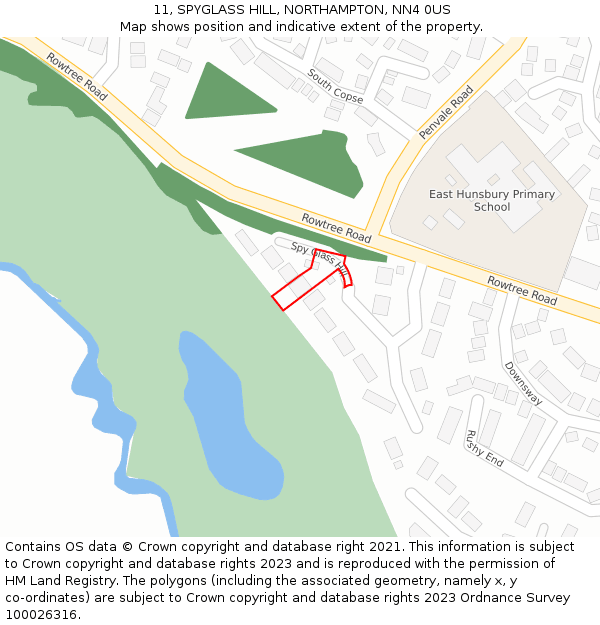 11, SPYGLASS HILL, NORTHAMPTON, NN4 0US: Location map and indicative extent of plot