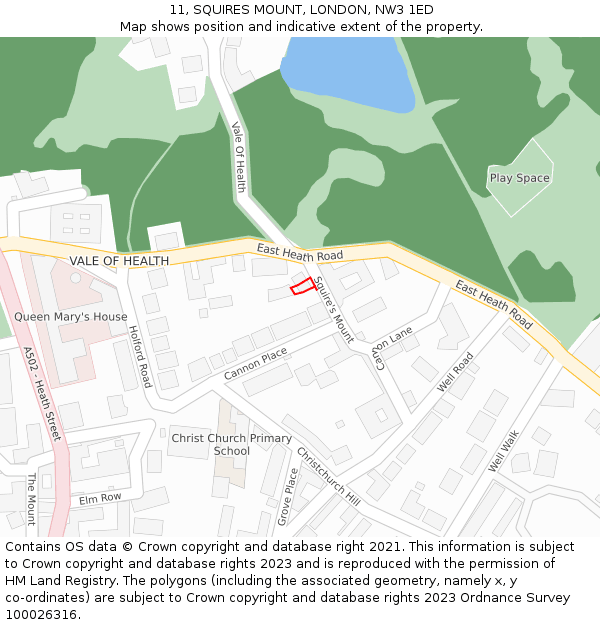 11, SQUIRES MOUNT, LONDON, NW3 1ED: Location map and indicative extent of plot