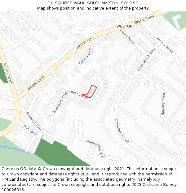 11, SQUIRES WALK, SOUTHAMPTON, SO19 9GJ: Location map and indicative extent of plot