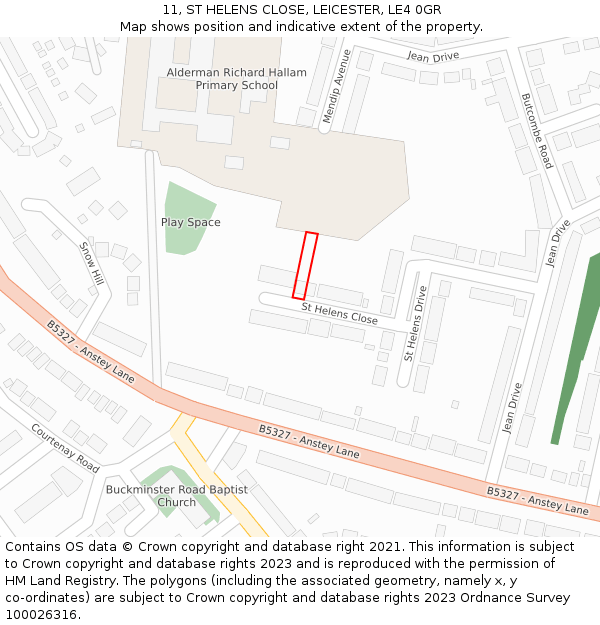 11, ST HELENS CLOSE, LEICESTER, LE4 0GR: Location map and indicative extent of plot