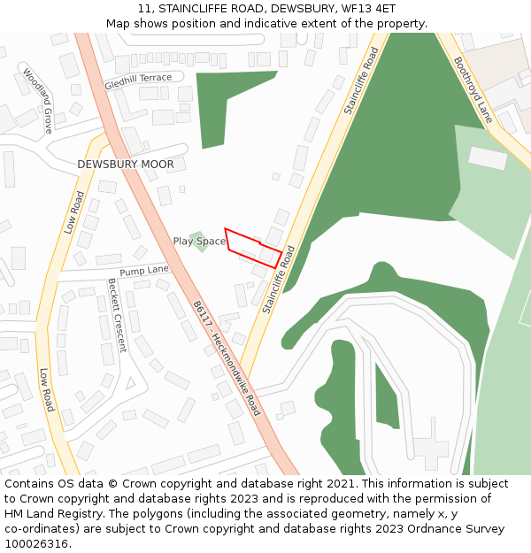 11, STAINCLIFFE ROAD, DEWSBURY, WF13 4ET: Location map and indicative extent of plot