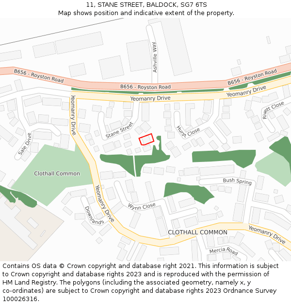 11, STANE STREET, BALDOCK, SG7 6TS: Location map and indicative extent of plot