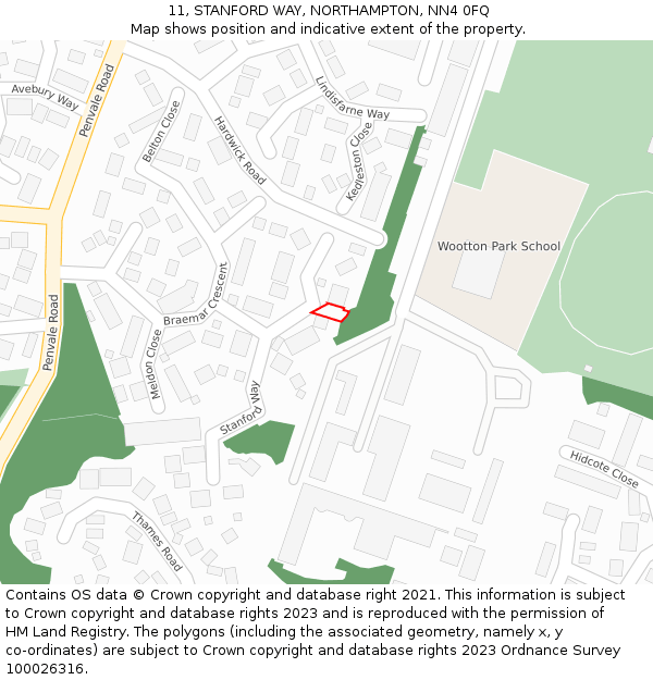 11, STANFORD WAY, NORTHAMPTON, NN4 0FQ: Location map and indicative extent of plot