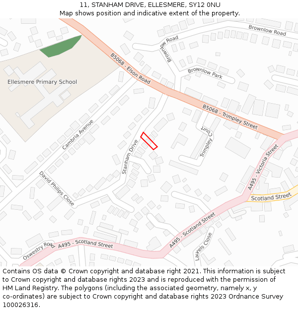 11, STANHAM DRIVE, ELLESMERE, SY12 0NU: Location map and indicative extent of plot