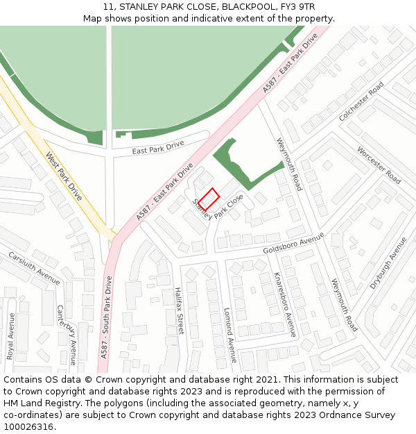 11, STANLEY PARK CLOSE, BLACKPOOL, FY3 9TR: Location map and indicative extent of plot