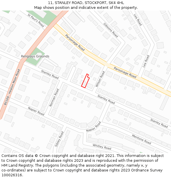 11, STANLEY ROAD, STOCKPORT, SK4 4HL: Location map and indicative extent of plot
