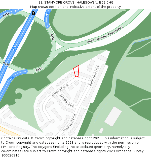 11, STANMORE GROVE, HALESOWEN, B62 0HG: Location map and indicative extent of plot