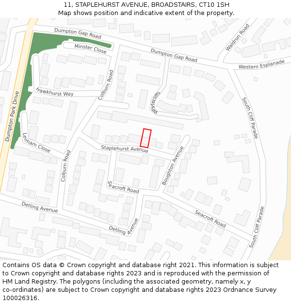 11, STAPLEHURST AVENUE, BROADSTAIRS, CT10 1SH: Location map and indicative extent of plot