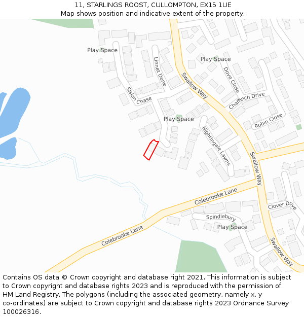 11, STARLINGS ROOST, CULLOMPTON, EX15 1UE: Location map and indicative extent of plot