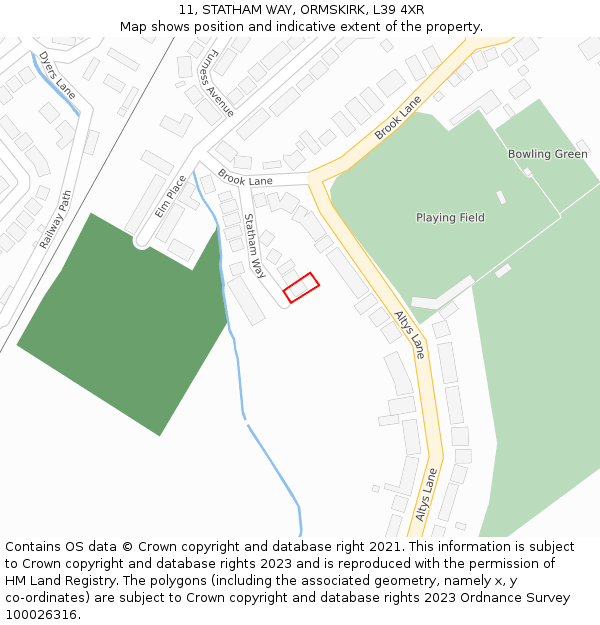 11, STATHAM WAY, ORMSKIRK, L39 4XR: Location map and indicative extent of plot