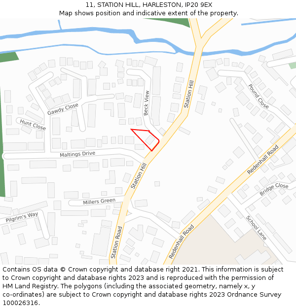 11, STATION HILL, HARLESTON, IP20 9EX: Location map and indicative extent of plot