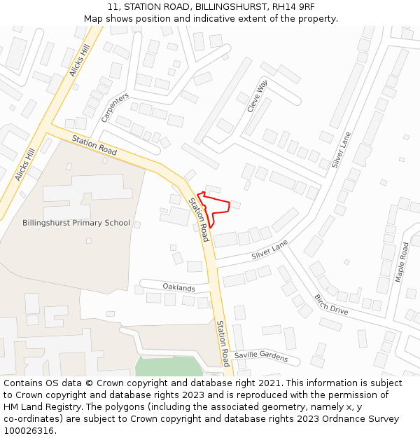 11, STATION ROAD, BILLINGSHURST, RH14 9RF: Location map and indicative extent of plot