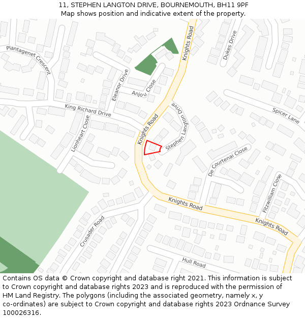 11, STEPHEN LANGTON DRIVE, BOURNEMOUTH, BH11 9PF: Location map and indicative extent of plot