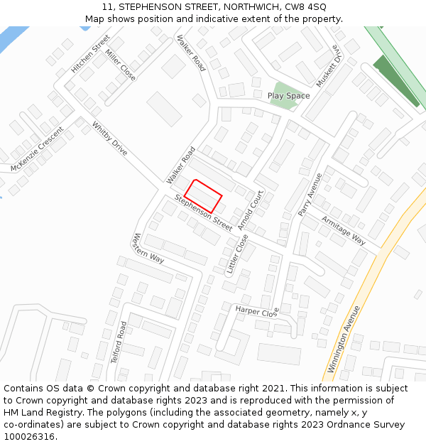 11, STEPHENSON STREET, NORTHWICH, CW8 4SQ: Location map and indicative extent of plot