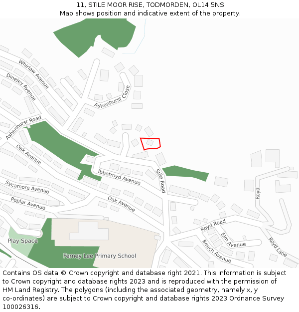 11, STILE MOOR RISE, TODMORDEN, OL14 5NS: Location map and indicative extent of plot