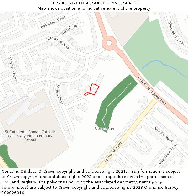 11, STIRLING CLOSE, SUNDERLAND, SR4 8RT: Location map and indicative extent of plot