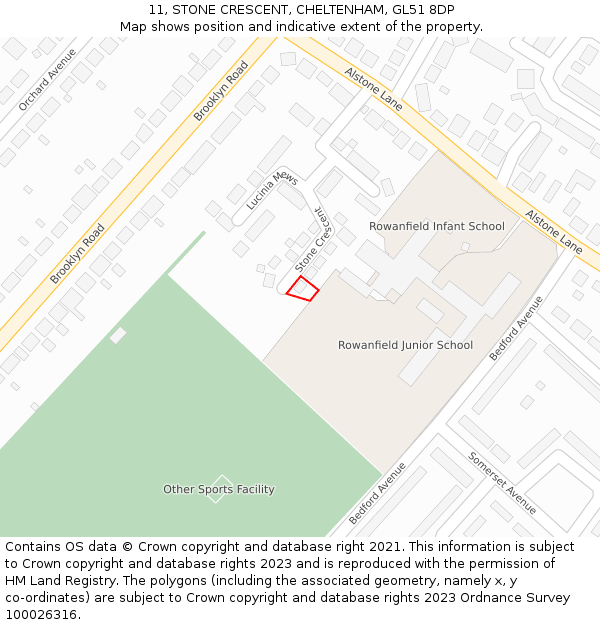 11, STONE CRESCENT, CHELTENHAM, GL51 8DP: Location map and indicative extent of plot
