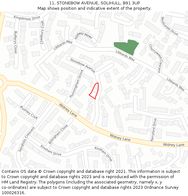 11, STONEBOW AVENUE, SOLIHULL, B91 3UP: Location map and indicative extent of plot