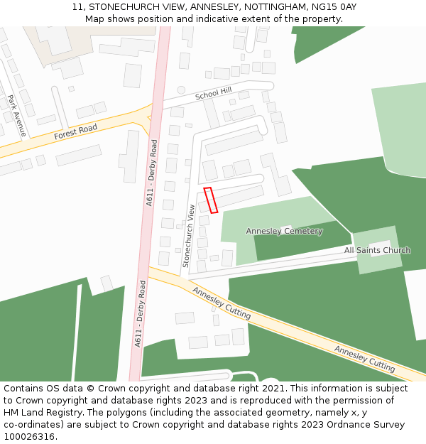 11, STONECHURCH VIEW, ANNESLEY, NOTTINGHAM, NG15 0AY: Location map and indicative extent of plot