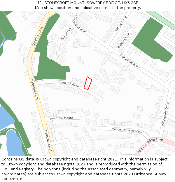 11, STONECROFT MOUNT, SOWERBY BRIDGE, HX6 2SB: Location map and indicative extent of plot