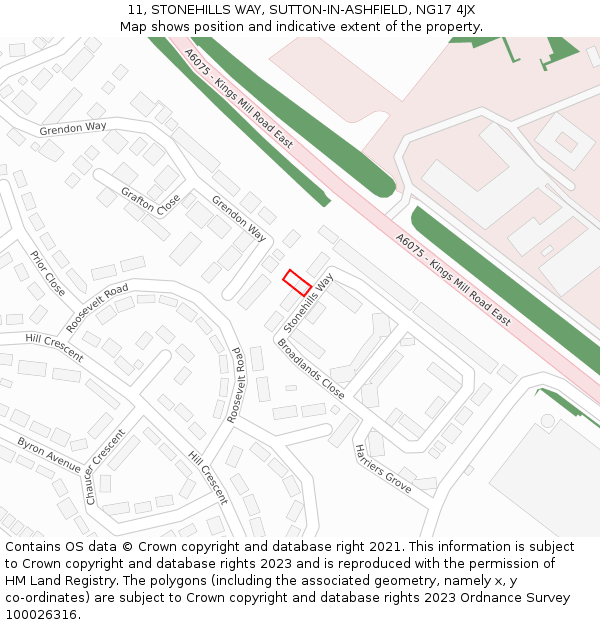 11, STONEHILLS WAY, SUTTON-IN-ASHFIELD, NG17 4JX: Location map and indicative extent of plot