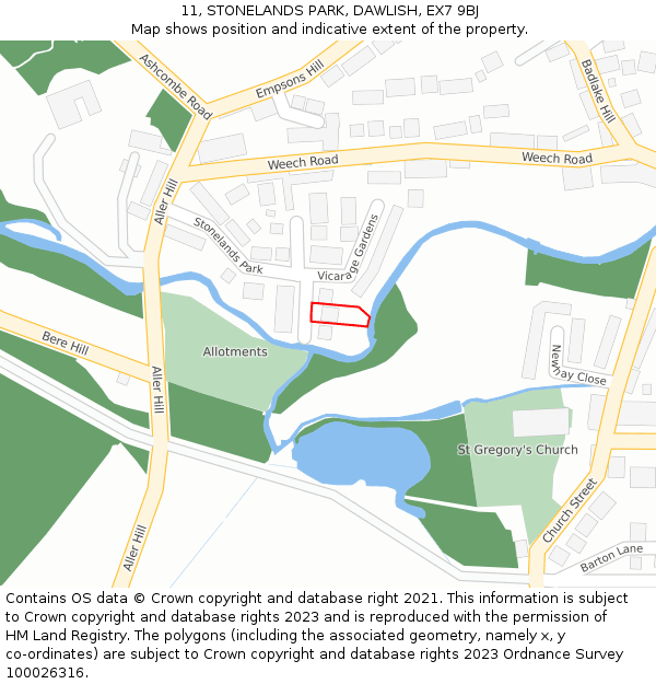 11, STONELANDS PARK, DAWLISH, EX7 9BJ: Location map and indicative extent of plot