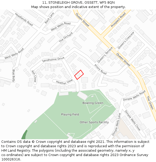 11, STONELEIGH GROVE, OSSETT, WF5 8QN: Location map and indicative extent of plot