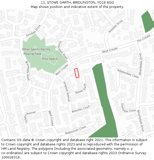 11, STOWE GARTH, BRIDLINGTON, YO16 6GG: Location map and indicative extent of plot