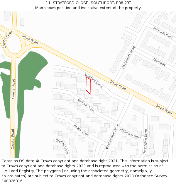 11, STRATFORD CLOSE, SOUTHPORT, PR8 2RT: Location map and indicative extent of plot