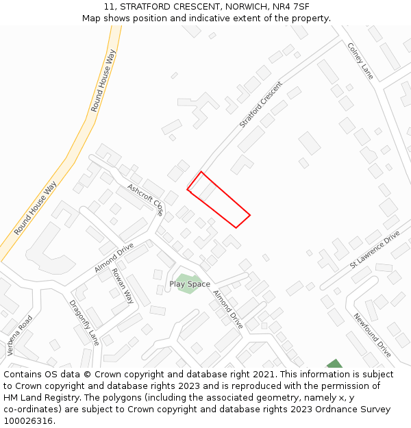 11, STRATFORD CRESCENT, NORWICH, NR4 7SF: Location map and indicative extent of plot