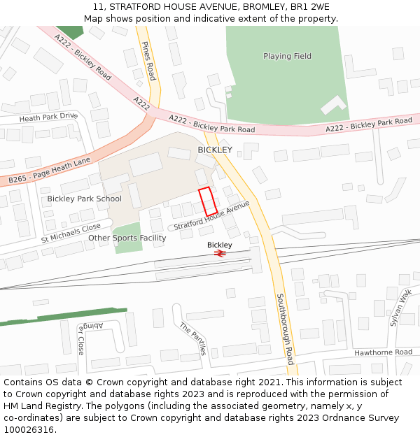 11, STRATFORD HOUSE AVENUE, BROMLEY, BR1 2WE: Location map and indicative extent of plot