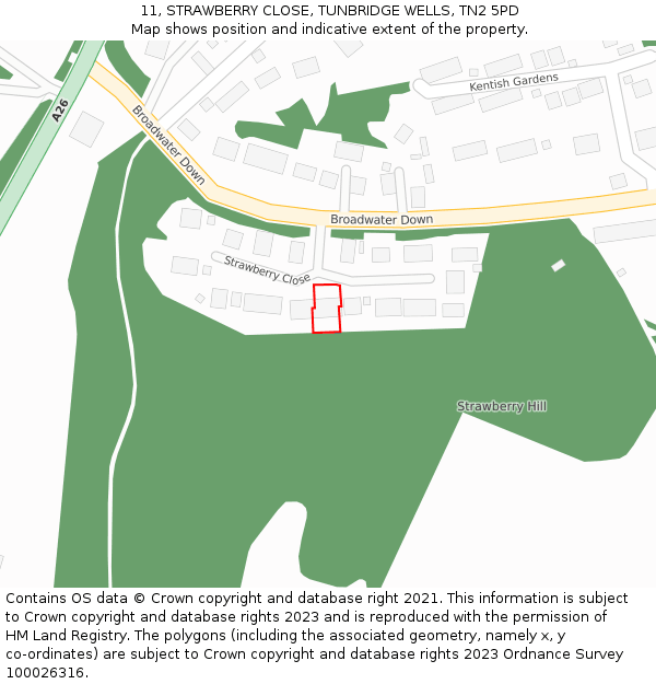 11, STRAWBERRY CLOSE, TUNBRIDGE WELLS, TN2 5PD: Location map and indicative extent of plot