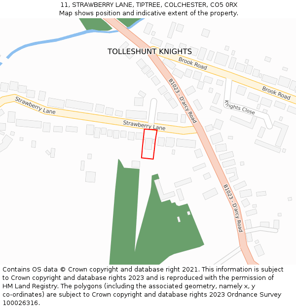 11, STRAWBERRY LANE, TIPTREE, COLCHESTER, CO5 0RX: Location map and indicative extent of plot