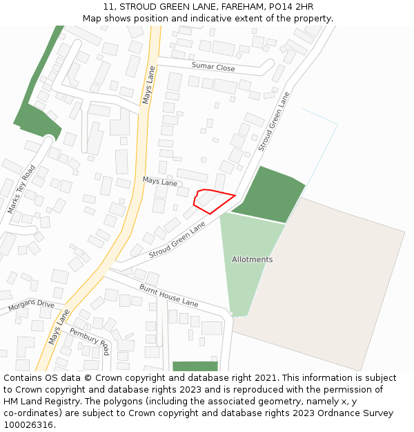 11, STROUD GREEN LANE, FAREHAM, PO14 2HR: Location map and indicative extent of plot