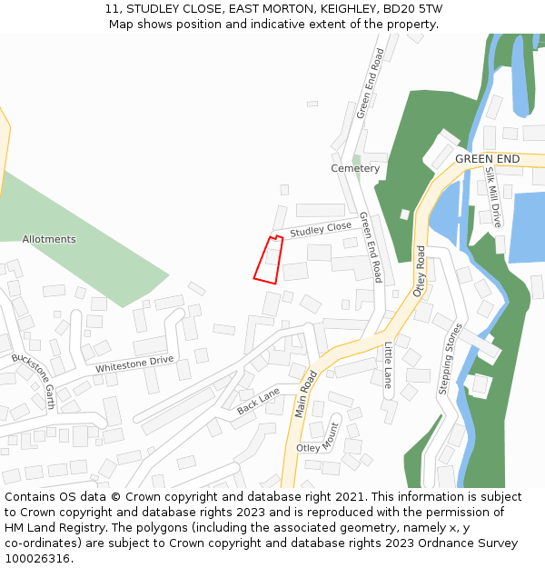 11, STUDLEY CLOSE, EAST MORTON, KEIGHLEY, BD20 5TW: Location map and indicative extent of plot