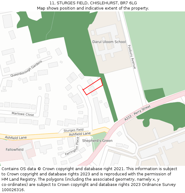 11, STURGES FIELD, CHISLEHURST, BR7 6LG: Location map and indicative extent of plot