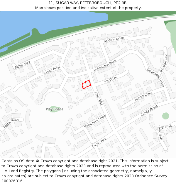 11, SUGAR WAY, PETERBOROUGH, PE2 9RL: Location map and indicative extent of plot