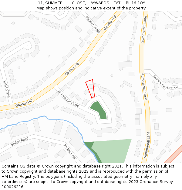 11, SUMMERHILL CLOSE, HAYWARDS HEATH, RH16 1QY: Location map and indicative extent of plot