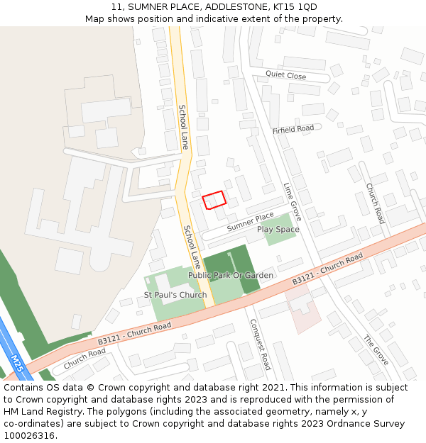 11, SUMNER PLACE, ADDLESTONE, KT15 1QD: Location map and indicative extent of plot