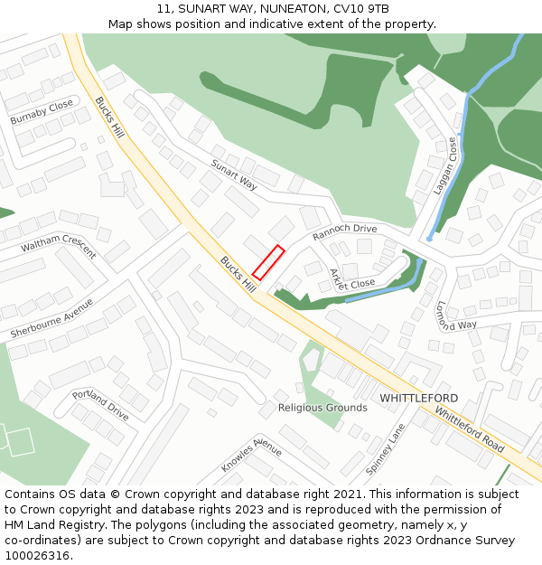 11, SUNART WAY, NUNEATON, CV10 9TB: Location map and indicative extent of plot