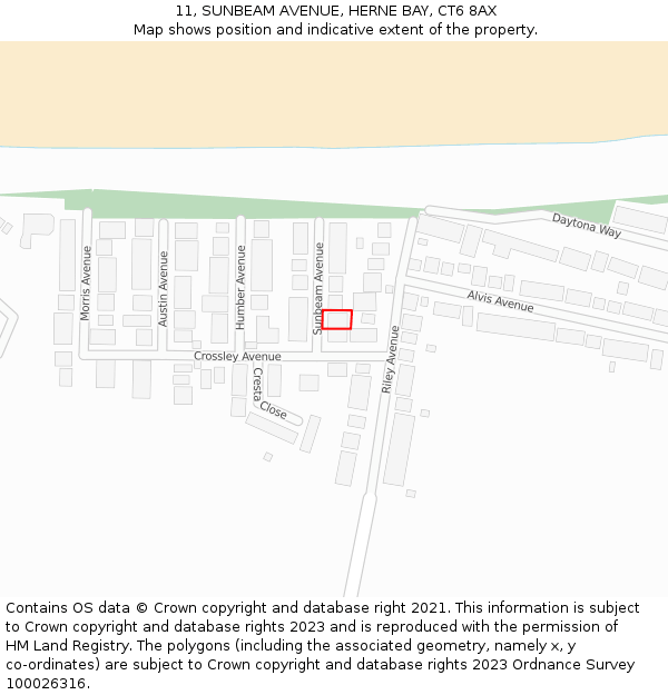 11, SUNBEAM AVENUE, HERNE BAY, CT6 8AX: Location map and indicative extent of plot