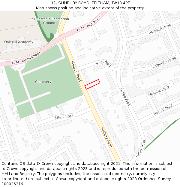 11, SUNBURY ROAD, FELTHAM, TW13 4PE: Location map and indicative extent of plot
