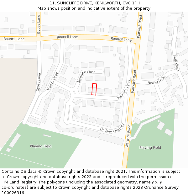 11, SUNCLIFFE DRIVE, KENILWORTH, CV8 1FH: Location map and indicative extent of plot