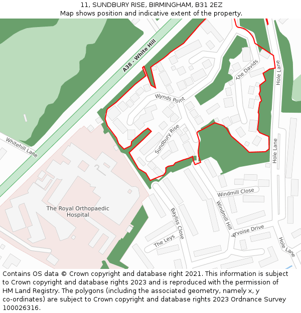 11, SUNDBURY RISE, BIRMINGHAM, B31 2EZ: Location map and indicative extent of plot