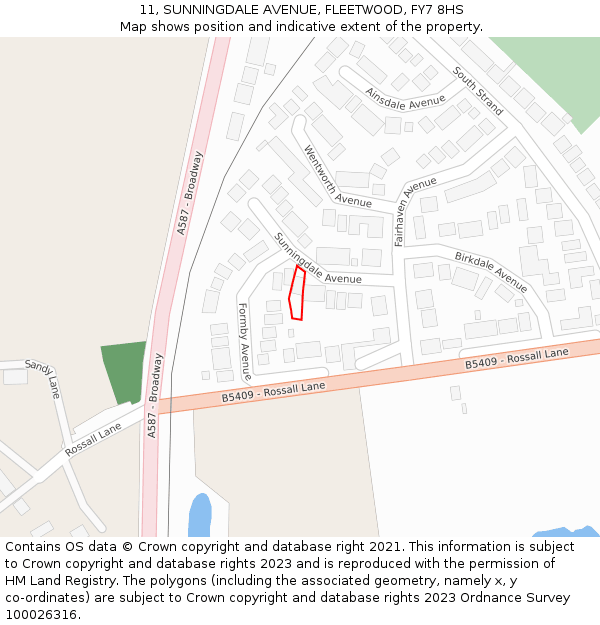 11, SUNNINGDALE AVENUE, FLEETWOOD, FY7 8HS: Location map and indicative extent of plot
