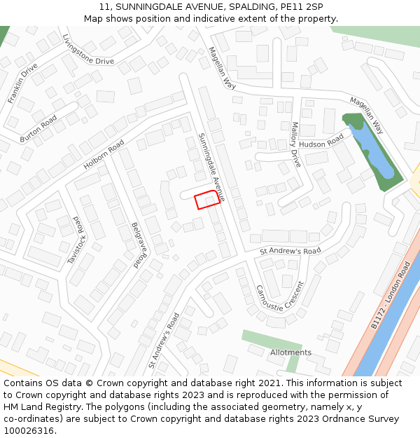 11, SUNNINGDALE AVENUE, SPALDING, PE11 2SP: Location map and indicative extent of plot