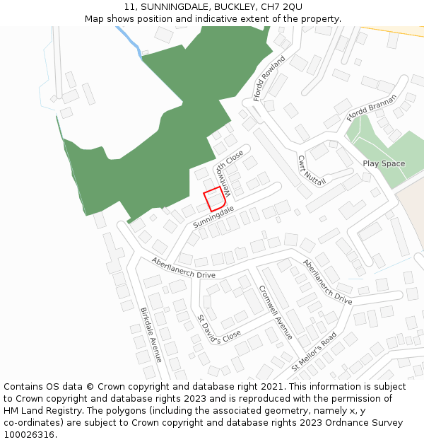 11, SUNNINGDALE, BUCKLEY, CH7 2QU: Location map and indicative extent of plot