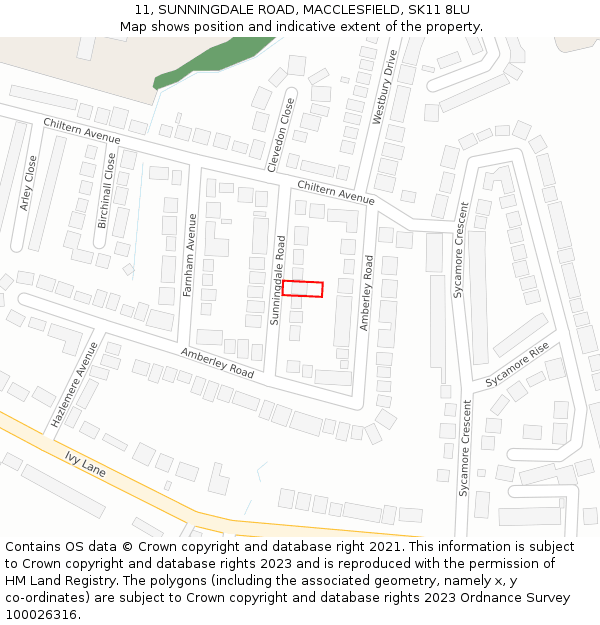 11, SUNNINGDALE ROAD, MACCLESFIELD, SK11 8LU: Location map and indicative extent of plot