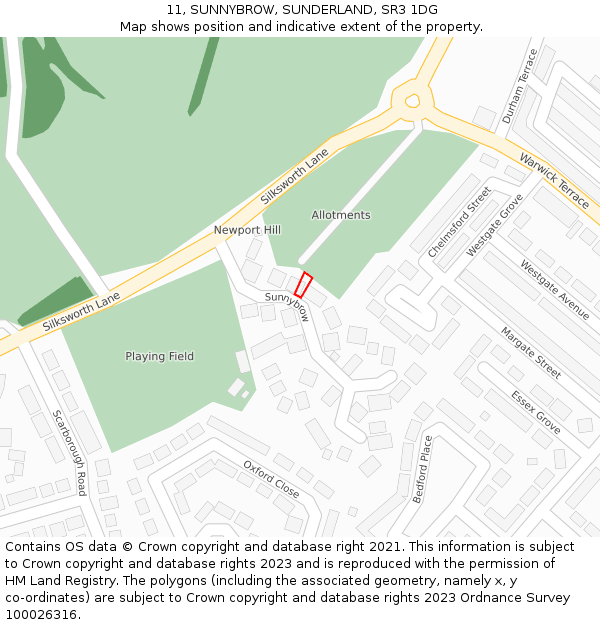 11, SUNNYBROW, SUNDERLAND, SR3 1DG: Location map and indicative extent of plot